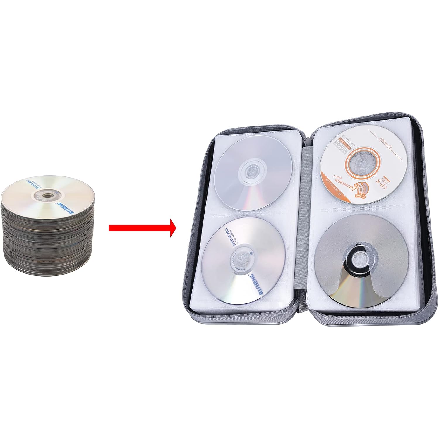 Uentip Cd Case,96 Capacity Hard Plastic Dvd Case Holder For Car Home Travel | Cd Dvd Storage,Zipper Closure,Scratch-Resistant Sleeves,Stay Away Dust And Damp,Storage Music Video Gaming Discs Blu-Ray