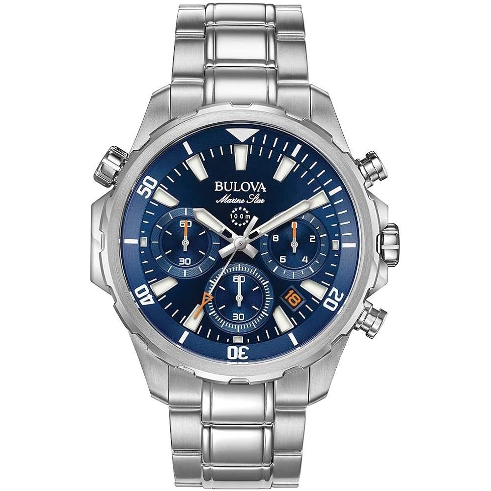 Bulova Men'S Marine Star Series B Stainless Steel 6-Hand Chronograph Quartz Watch, Blue Dial Style: 96B256