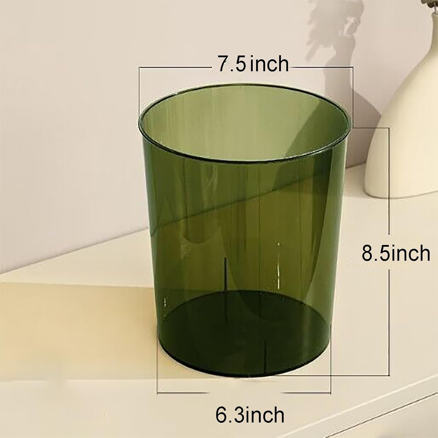 Small Trash Can Plastic Wastebasket 1.5 Gallon Garbage Bin, Clear & Green | Round Office Trash Container For Near Desk, Waste Basket For Bathroom, Bedroom, Kitchen, College Dorm, Craft Room