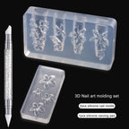 Silicone Nail Molds, 2PCS Reusable Clear 3D Flowers Nail Art Molds with Carving Pen Cherry Blossom Plumeria Hibiscus Flower Nail Design Manicure Template DIY Charms Resin Craft Accessories