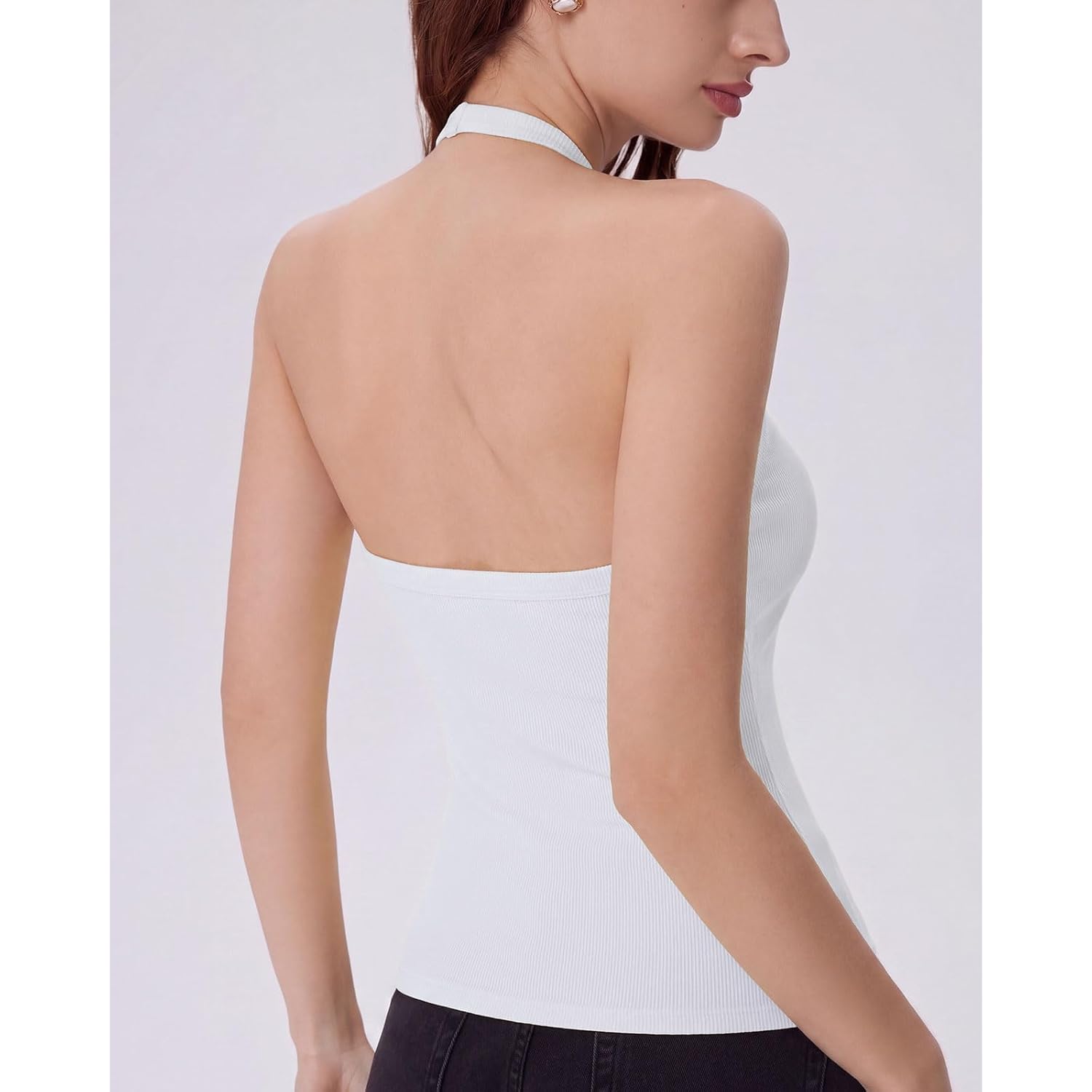SUUKSESS Halter Tank Top for Women with Built in Bra Cotton Ribbed V Neck Cami