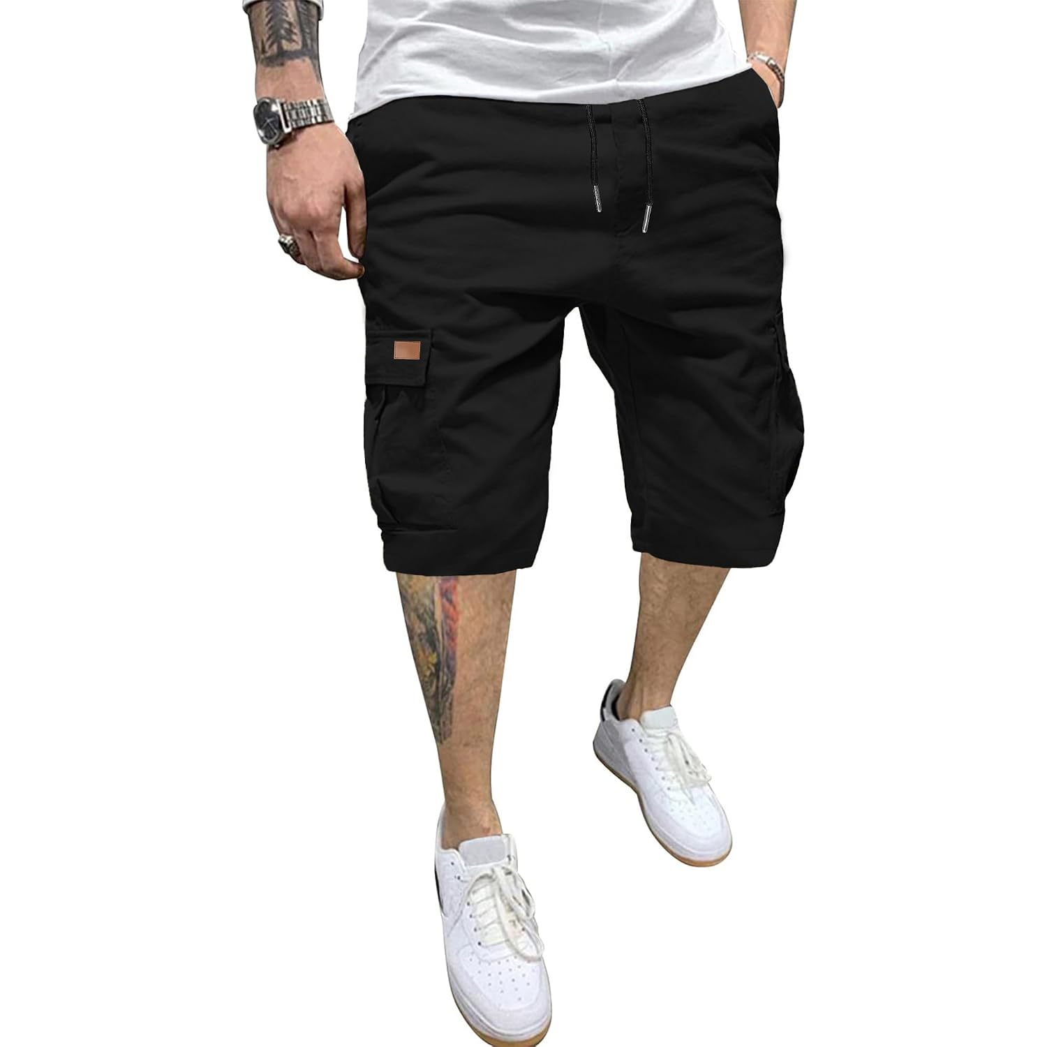 Plepan Men'S Casual Cargo Shorts Classic Stretch Waist Drawstring Outdoor Work Shorts With 6 Pockets