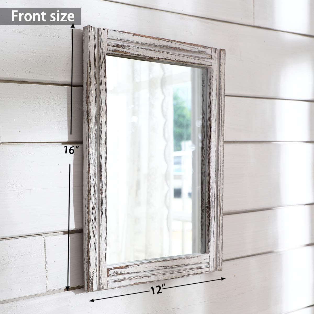 Aazzkang Wall Mirror Wood Framed Rustic Hanging Mirrors Rectangle Small | Decorative For Bedroom Bathroom Living Room Entryway Farmhouse