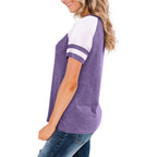 Heymiss Womens Shirts Casual Tunic Tops Color Block Crewneck Summer Loose Fitting Workout Tee Shirts A11_light Purple