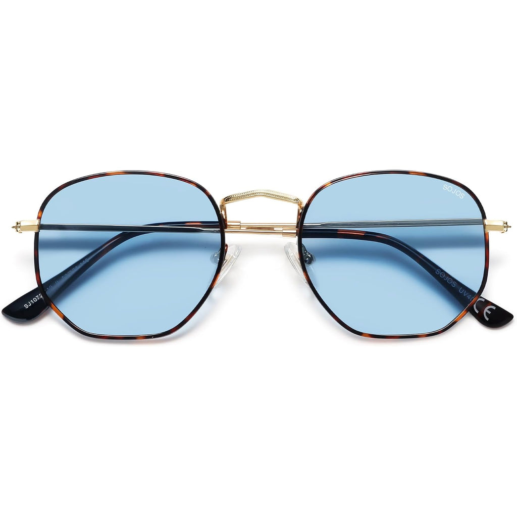 SOJOS Square Polarized Sunglasses for Women Men Small Hexagonal Polygon Shades SJ1072 Light Blue