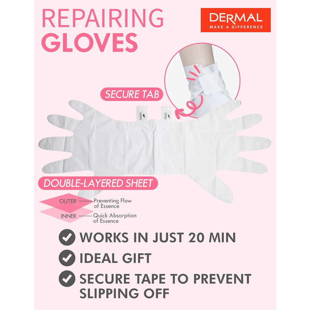 DERMAL Moistfull Silky Foot Socks & Hand Gloves Mask Combo 6 Pack - for Dry Feet and Hands - Home Spa Treatment - Dermatologist Tested, Cruelty Free, Korean Beauty