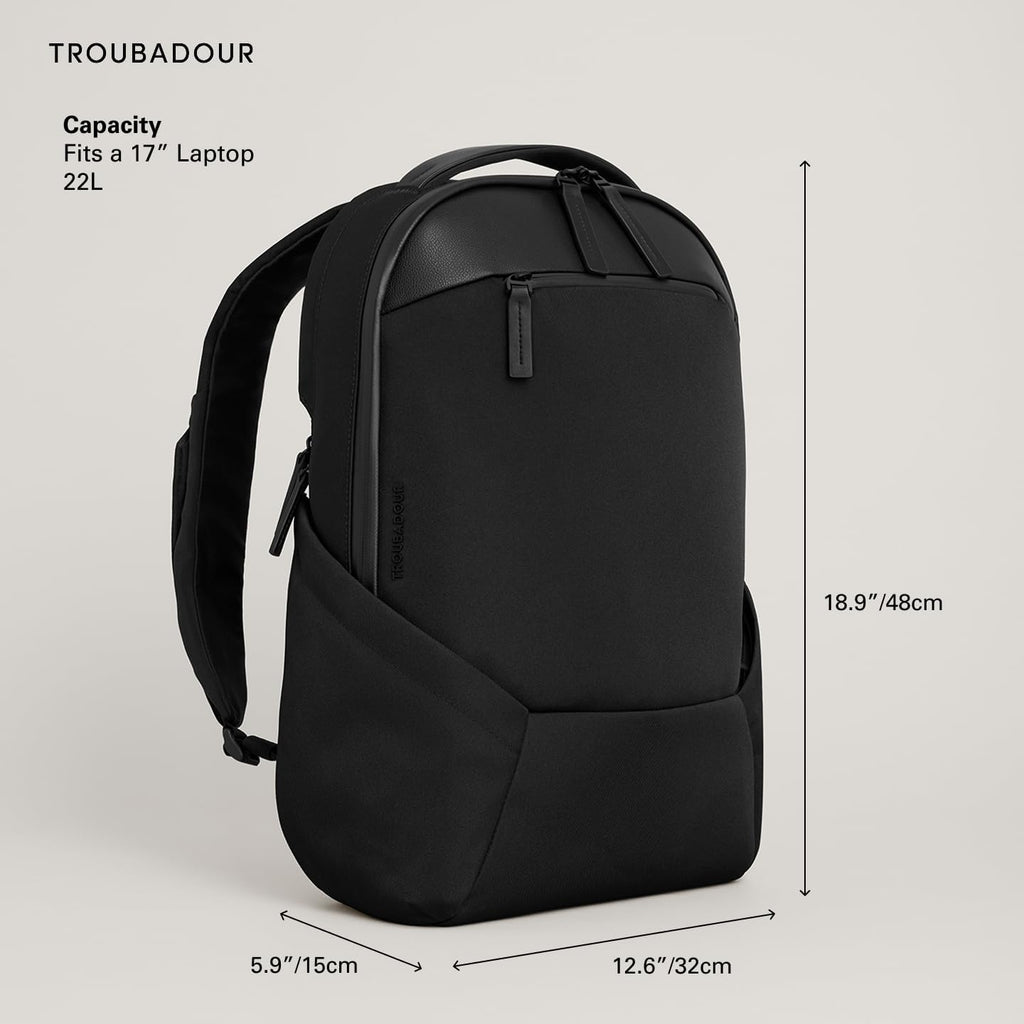 Troubadour Apex 4.0-22L Premium Laptop Backpack - Ergonomic & Water Resistant - Designed For Work And Travel - Black