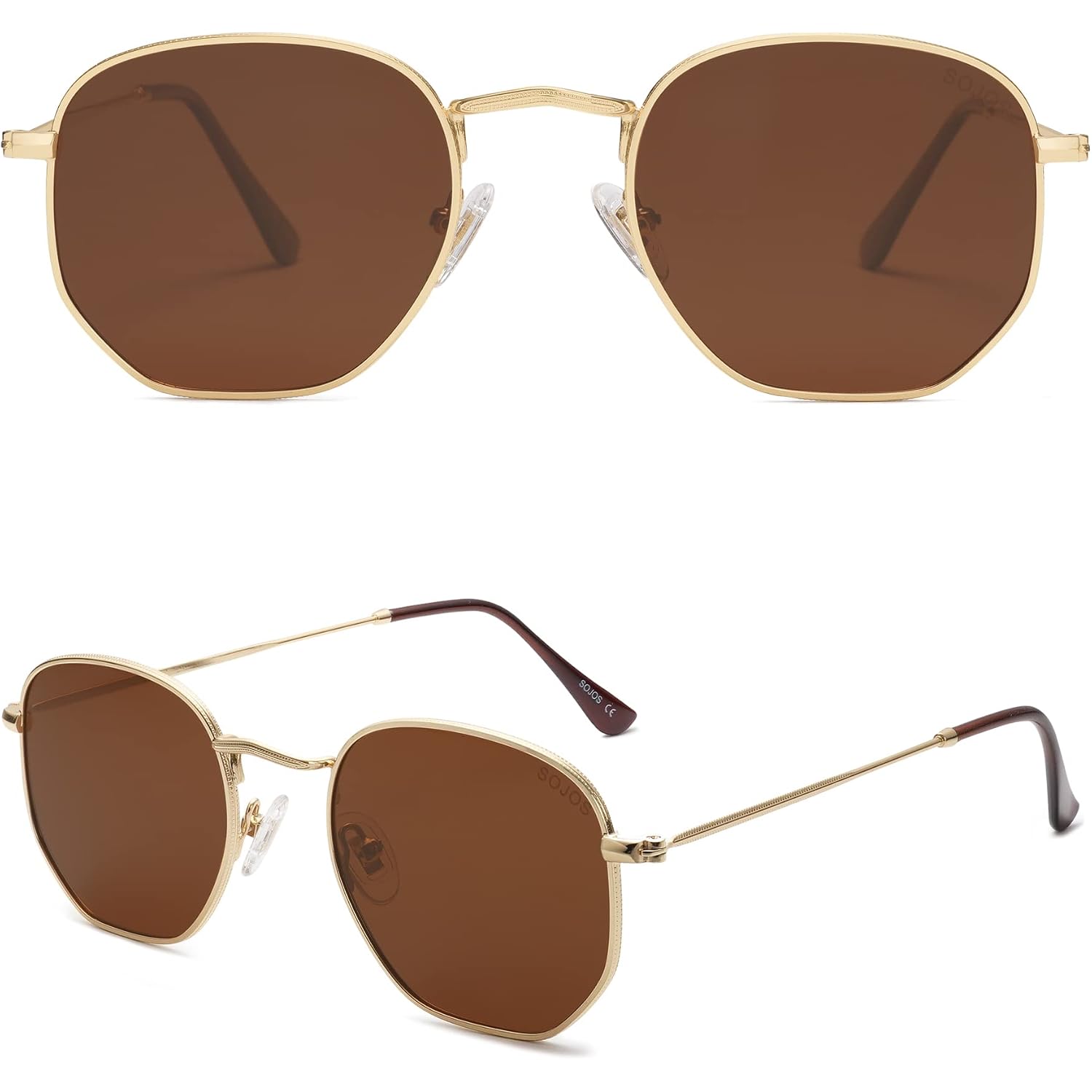 SOJOS Square Polarized Sunglasses for Women Men Small Hexagonal Polygon Shades SJ1072 Brown