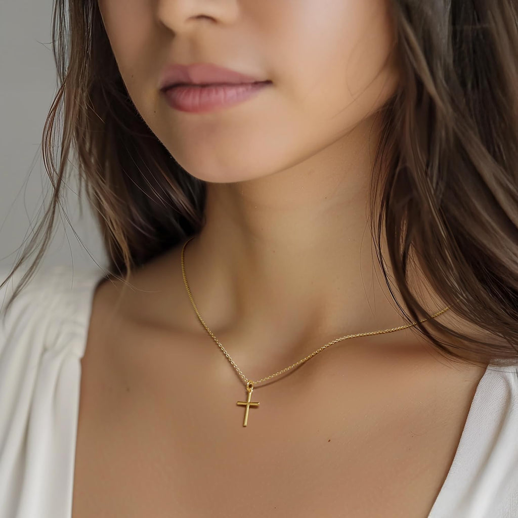 Gold Cross Necklaces for Women 14K Gold Cross Necklace for Women Crosses Pendant Necklace for Womens Smooth Lines and Timeless Charm Small Crosses Chain for Womens