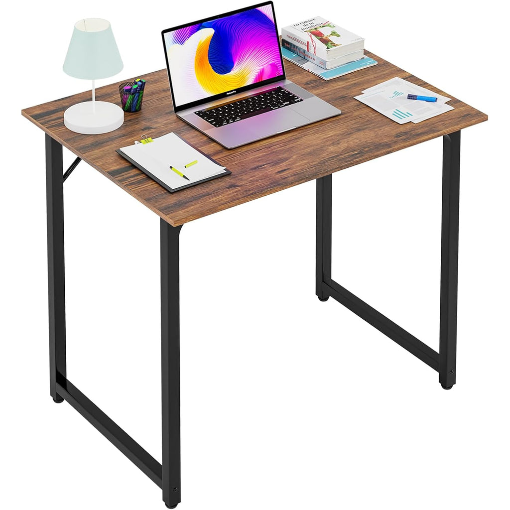 Paylesshere | 32 Inch Computer Desk | Brown | Office Desk With Metal Frame, Adjustable Feet | Water-Resistant, Scratchproof Surface | Sturdy Writing Table For Home Office Or Study | Pack Of 1