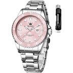 Olevs Womens Watch Classic Dress Number Female Watches For Ladies Analog Quartz Stainless Steel Waterproof Luminous Day Date Two Tone Easy To Read Wristwatch