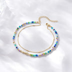 KELORIS PATH Layered Ankle Bracelets for Women, Beaded Anklets with 14K Gold Fish Adjustable Summer Waterproof Handmade Jewelry