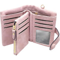 Topkull Bifold Small Rfid Soft Leather Ladies Trifold Wallets Billfolds Mini Wristlet Clutch Cute Zipper Coin Purse With Wrist Strap (Pink)