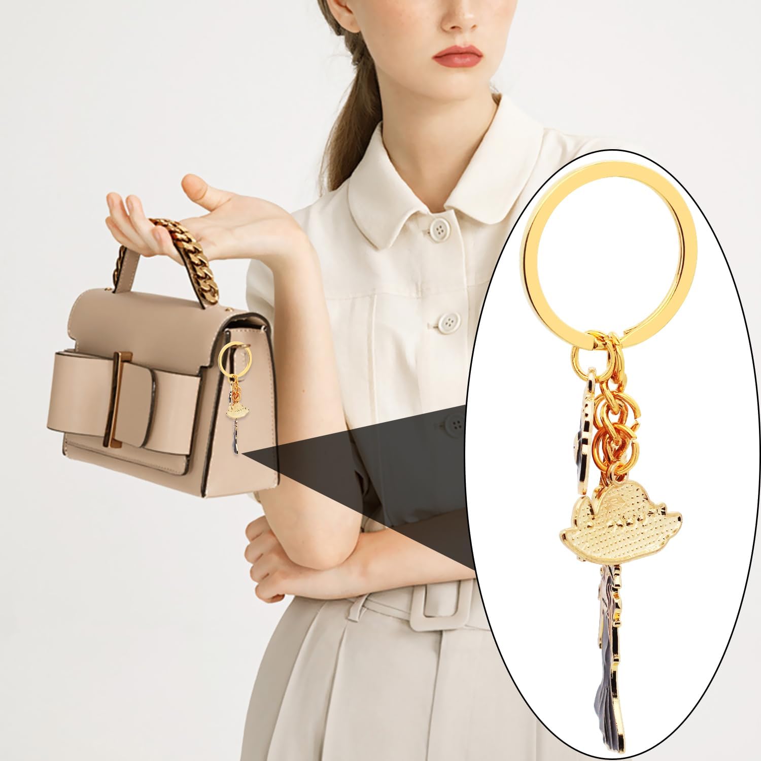4Pcs Women Dress Up Keychain Alloy Enamel High Heel Lady Hat and Handbag Charm Keyrings for Fashion Decoration Accessories