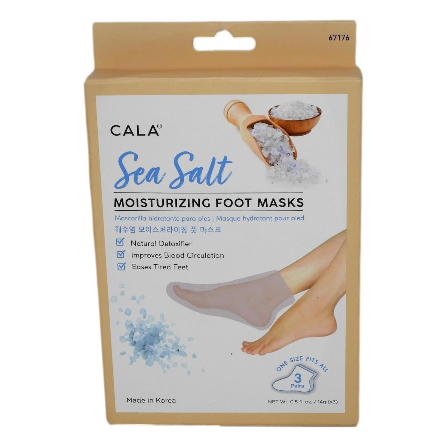 CALA Moisturizing Foot Mask Socks, Sea Salt Essence, Hydrating Spa Booties for Dry, Tired Feet, Nourishing & Calming, No-Rinse Finish, 3 Pairs (10 Min Treatment)