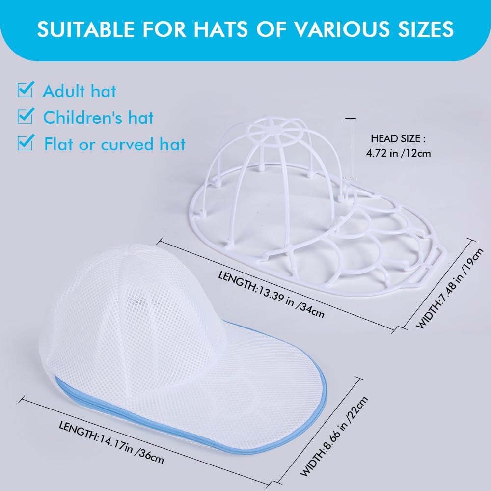 Hat Washer Cage Hats Cleaner, 4Pcs (2 Cages + 2 Bags) Hat Washer For Washing Machine,Suitable For Washing Machines Or Dishwashers, Various Sizes Of Flat And Curved Baseball Cap Cleaning Machines