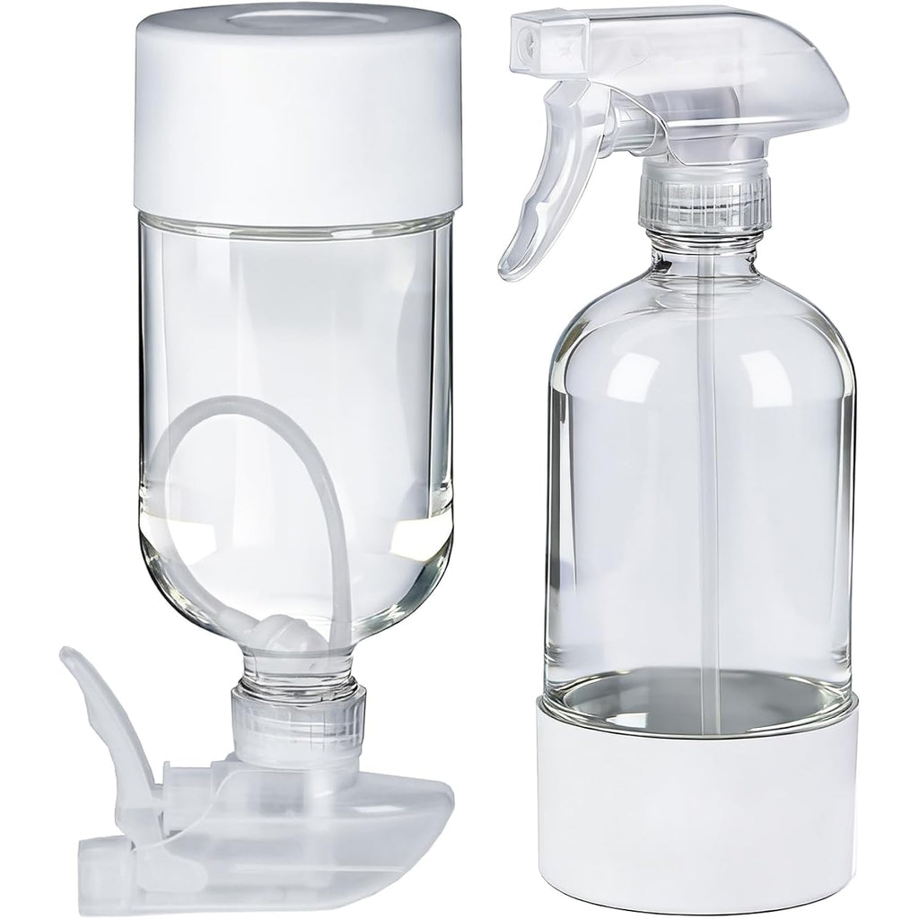 2 Pack 360° Glass Spray Bottles With Silicone Sleeve, 16 Oz Empty Refillable Containers With Adjustable Spray Nozzles, Spray Bottles For Hair, Cleaning Solutions And Plants White