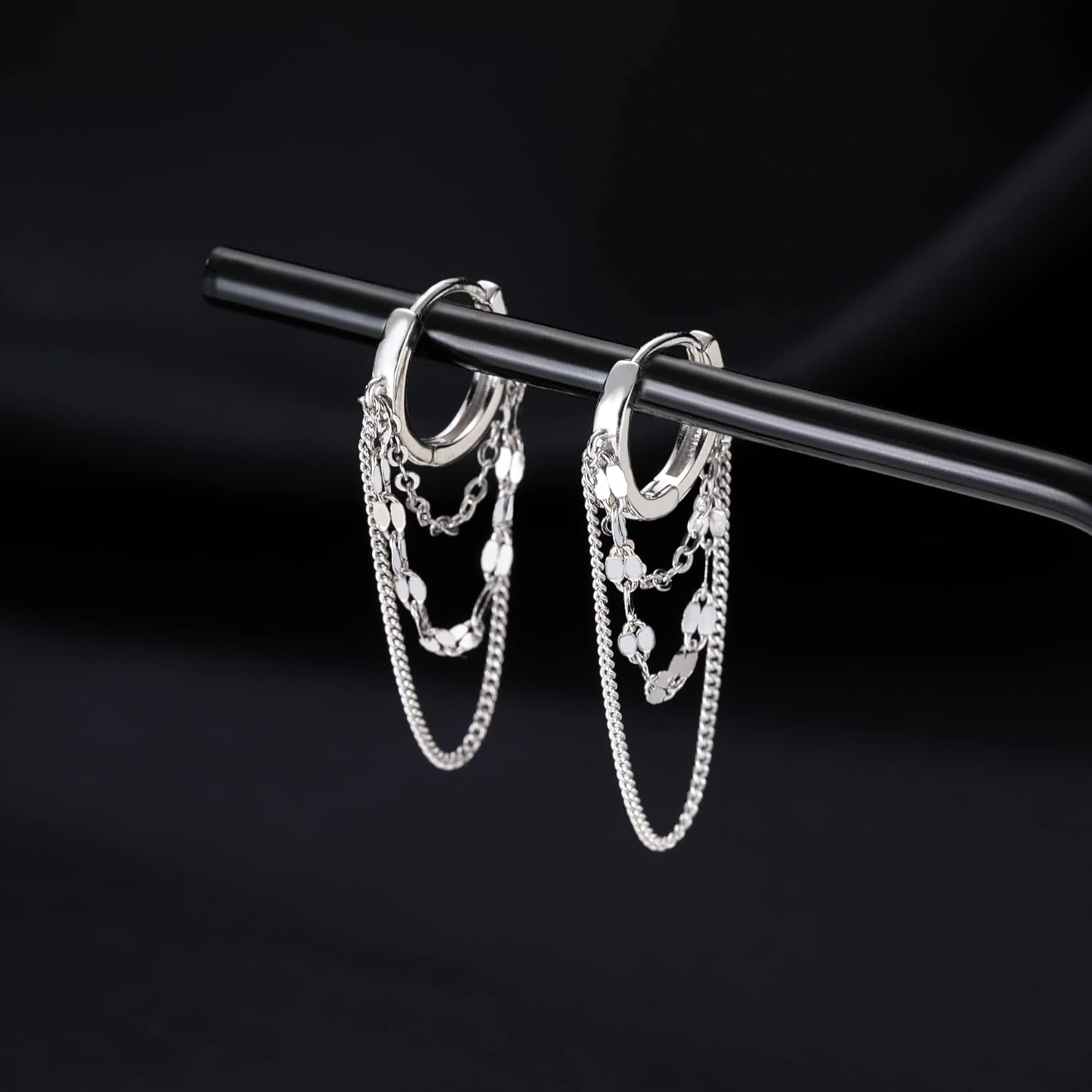 Reffeer Solid 925 Sterling Silver Chain Drop Earrings Hoop for Women Teens Hoop Earrings Tassel Chain Huggie Dangle Earrings