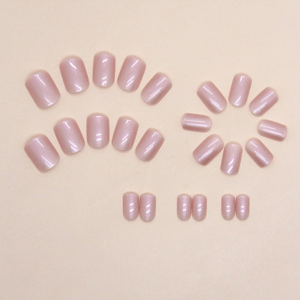 Square Press on Nails Short Fake Nails Press ons Pink False Nails with Designs Glitter Acrylic Glossy Full Cover Glue on Nails Cute Artificial Stick on Nails for Women Decoration 24 Pcs