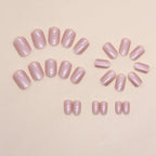 Square Press on Nails Short Fake Nails Press ons Pink False Nails with Designs Glitter Acrylic Glossy Full Cover Glue on Nails Cute Artificial Stick on Nails for Women Decoration 24 Pcs