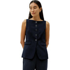 Lilysilk Women 100% Silk Blazer Vest Business Boatneck Button Slim Fit Silk Top Coat For Ladies Outwear Work