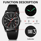Men'S Easy To Read Watch, Unisex Military Sport Analog Quartz Casual Wristwatch With Comfortable Silicone Strap, 24 Hour Time, 30M Water Resistance