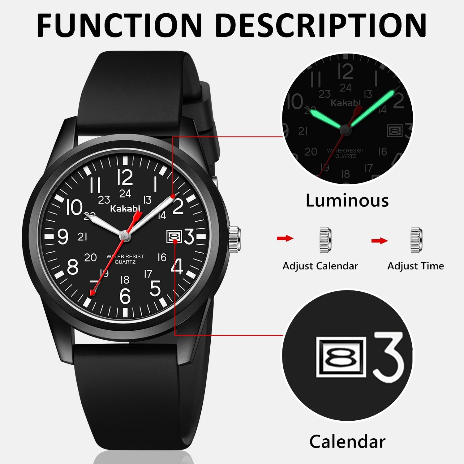 Men'S Easy To Read Watch, Unisex Military Sport Analog Quartz Casual Wristwatch With Comfortable Silicone Strap, 24 Hour Time, 30M Water Resistance
