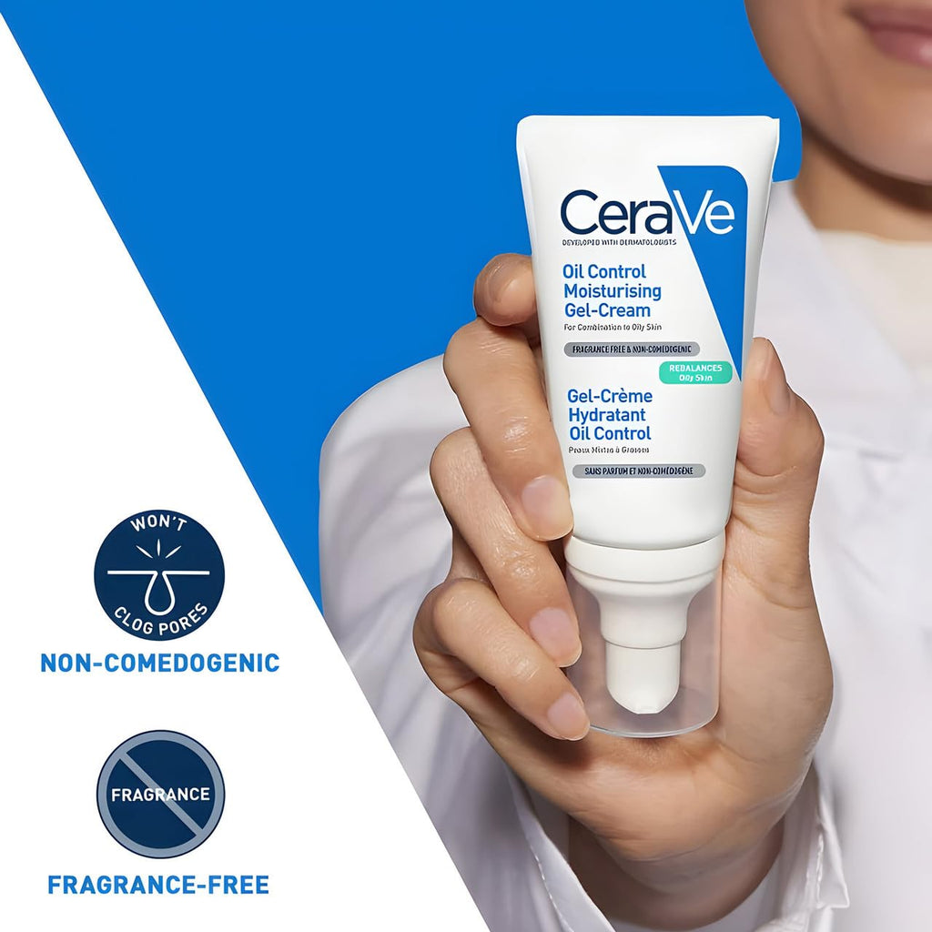Cerave Oil Control Moisturizing Gel-Cream, Face Moisturizer For Oily Skin, Niacinamide, Hyaluronic Acid & Oil Absorbing Technology To Rebalance Oily Skin, Non-Comedogenic, Fragrance Free & Oil-Free