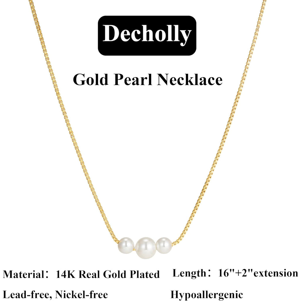 Mothers Day Gifts - 14K Gold Plated Pearl Necklaces for Women Trendy Dainty Necklace Simple Layered Gold Pearl Necklace for Women Mothers Day Wedding Birthday Gifts