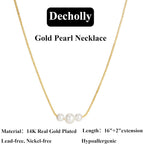 Mothers Day Gifts - 14K Gold Plated Pearl Necklaces for Women Trendy Dainty Necklace Simple Layered Gold Pearl Necklace for Women Mothers Day Wedding Birthday Gifts