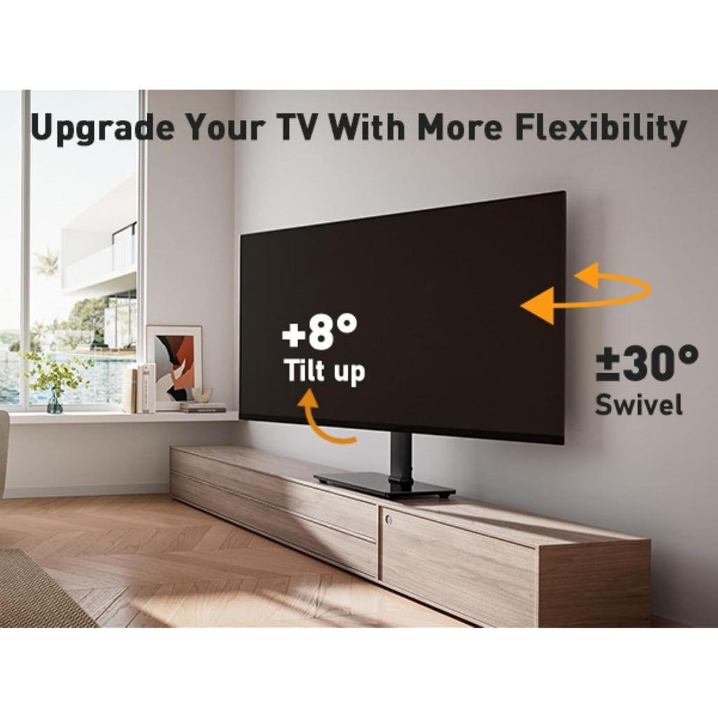 Perlegear Universal Swivel TV Stand Base for 32–70 inch TVs, Height Adjustable Table Top TV Stand Mount with Tilt, Tempered Glass Base, Holds up to 88 lbs