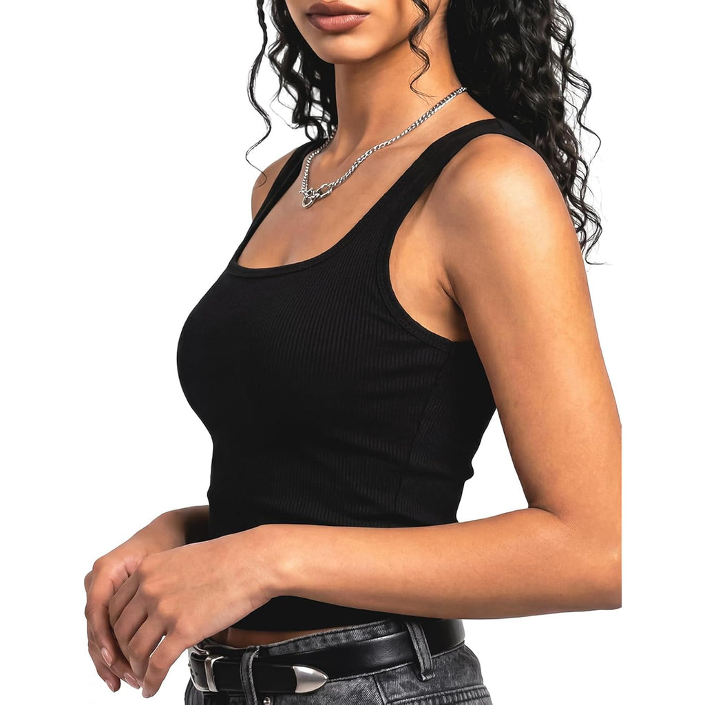 Women's 2 Pack Summer Square Neck Tank Tops Workout Cropped Ribbed Summer Camisole Sleeveless Clothes 2025
