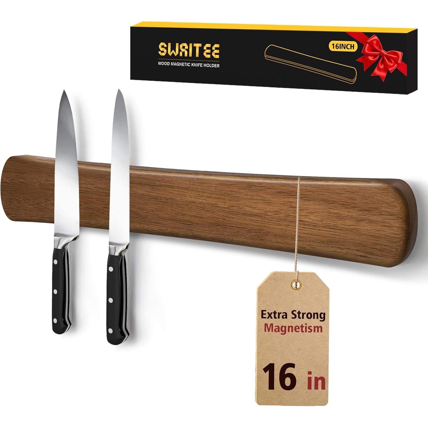 Swaitee Magnetic Knife Holder for Wall, 16 Inch Acacia Wood Magnetic Knife Strip, Kitchen Storage Organizer, Fridge Side Mount, Housewarming Gifts for New Home