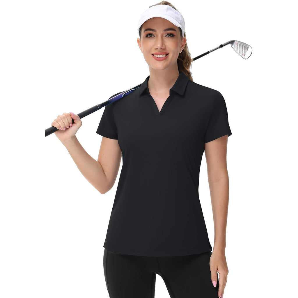 Women's V-Neck Polo Shirts UPF 50+ Short Sleeve Sun Protection Quick Dry Golf Polos Collared Shirt