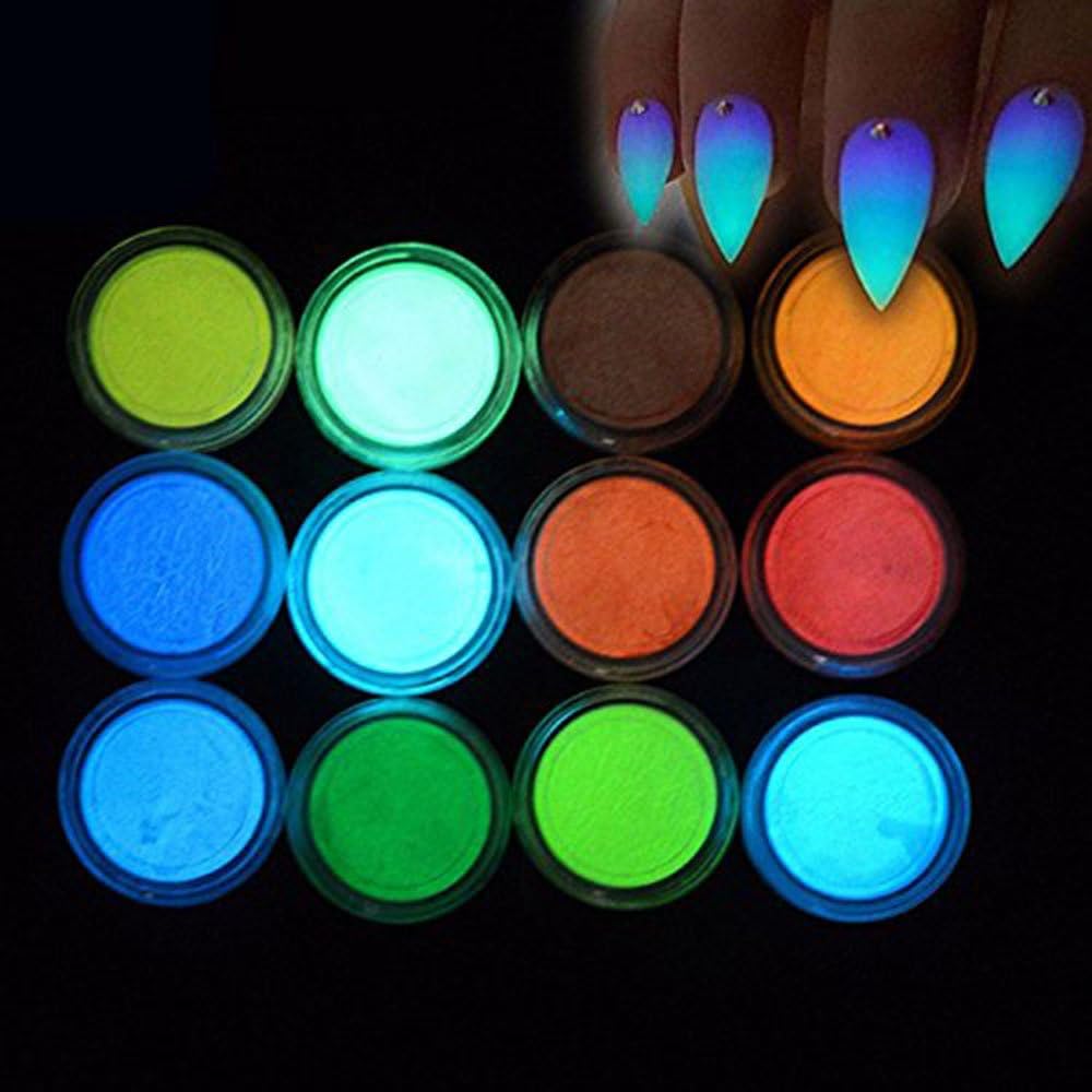 Night Fluorescence Pigment Ultrafine Glitter Glow Powder Nail Art Dust Glow in The Dark Powder Luminous Decor Tip Beauty Tool 12 Colors