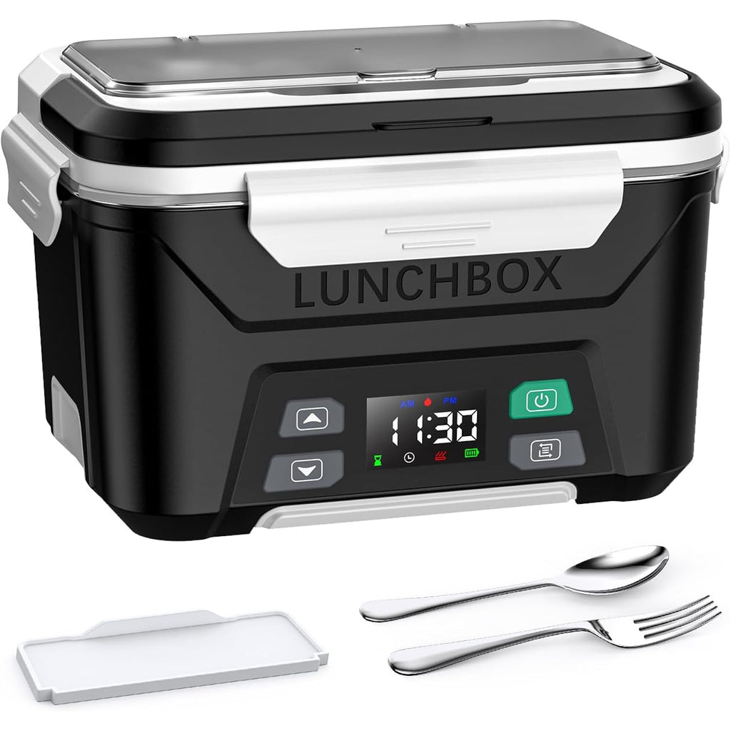 East Oak Cordless Electric Lunch Box For Adults, Heated Lunch Box Battery Powered With Automatic Heating, 5.5 Cups Portable Food Warmer With Removable Tray Divider