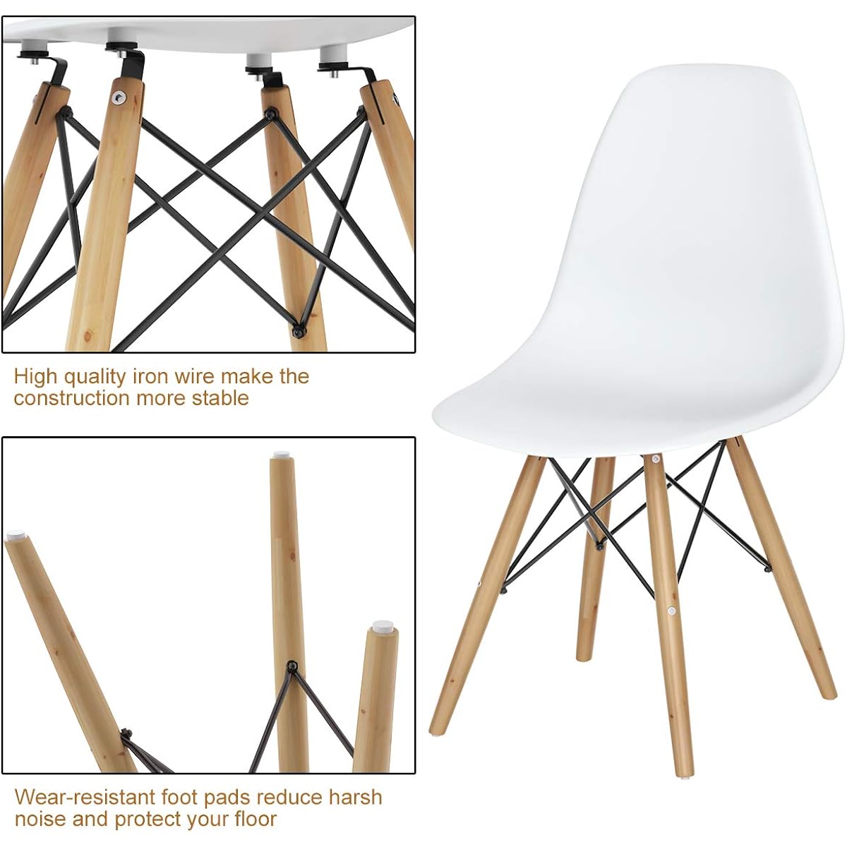 Giantex Dining Chairs Set Of 2 White, Pre Assembled Mid Century Modern Dining Chairs With Wood Legs, Armless Kitchen Chairs, Plastic Dining Side Chair For Dining Room, Kitchen, Living Room