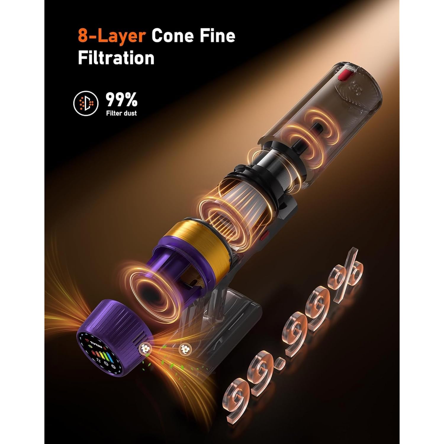 Cordless Vacuum Cleaner, Self-Standing 620W 55Kpa 75Min Runtime Stick Vacuum For Home, 1.8L Dust Cup, Led Display, Anti-Tangle, 8-Stage Filtration, For Hardwood Floor Carpet Pet Hair