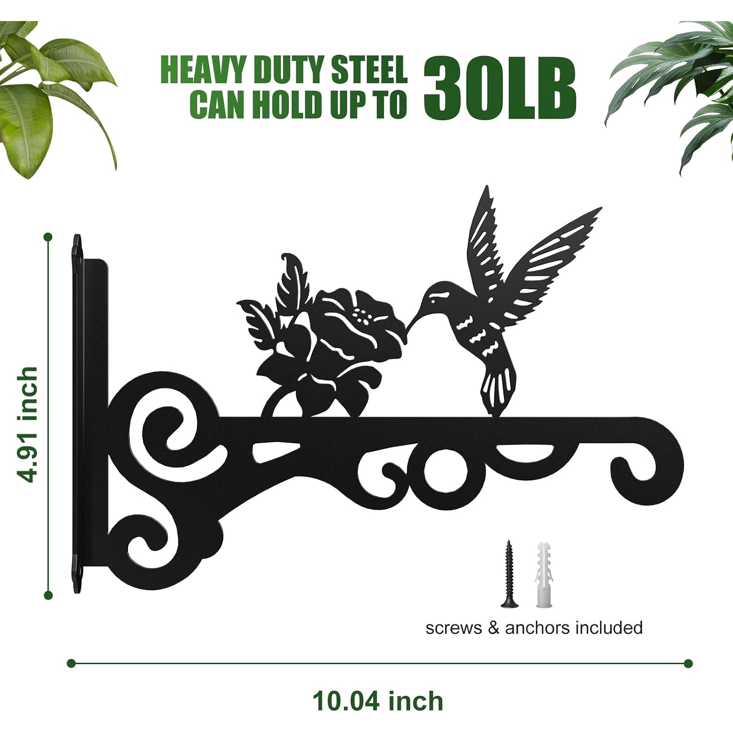 2-Pack Aesthetic Wall Plant Hanger Indoor And Outdoor – 10 Inch Metal Hanging Plant Bracket With Beautiful Bird Pattern – Anti Rust Plant Hooks For Hanging Plants, Bird Feeder, Wind Chime, Lantern