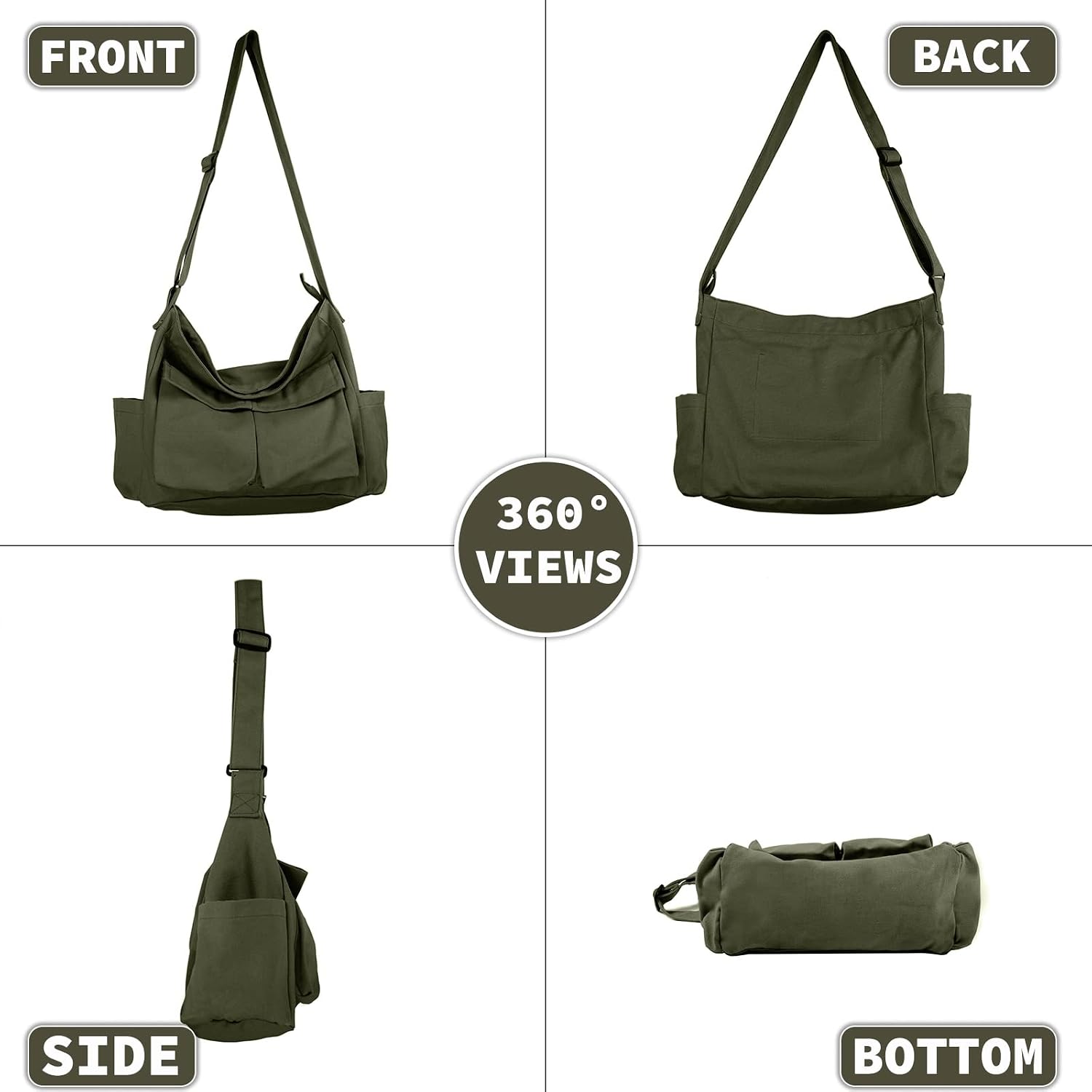 Canvas Messenger Bag Large Hobo Crossbody Bag With Multiple Pockets Casual Shoulder Tote Bag For Women And Men