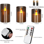 wemarry Flameless Candles 4" 5" 6" Acrylic Glass Pillars 3" Diameter Battery Operated Flickering Candles Include 8-Key Remote with Timer Function 400+ Hours (Gray, Warm Light 3 Pack)