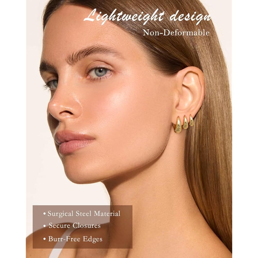Surgical Steel Small Huggie Hoop Earrings for Women Set,14K Gold Plated Hypoallergenic Lightweight Earrings, Waterproof Non-Tarnish Circular Huggies for Multiple Piercings