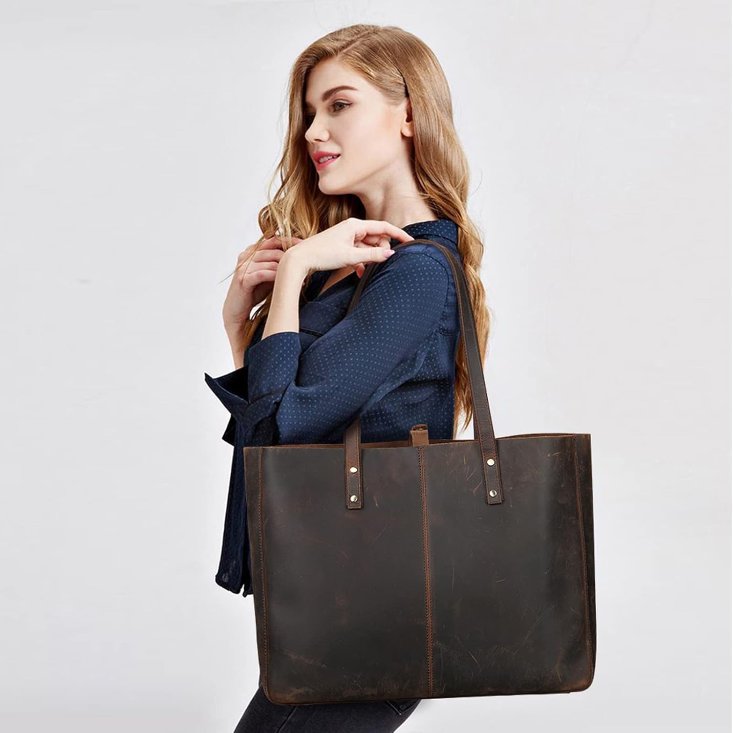 S-ZONE Genuine Leather Shoulder Tote Bag for Women Large Handbag Work Purse | Genuine Leather, Shoulder, Large, Work