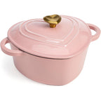 Paris Hilton Enameled Cast Iron Dutch Oven Heart-Shaped Pot with Lid, Dual Handles, Works on All Stovetops, Oven Safe to 500°F, 2-Quart, Pink