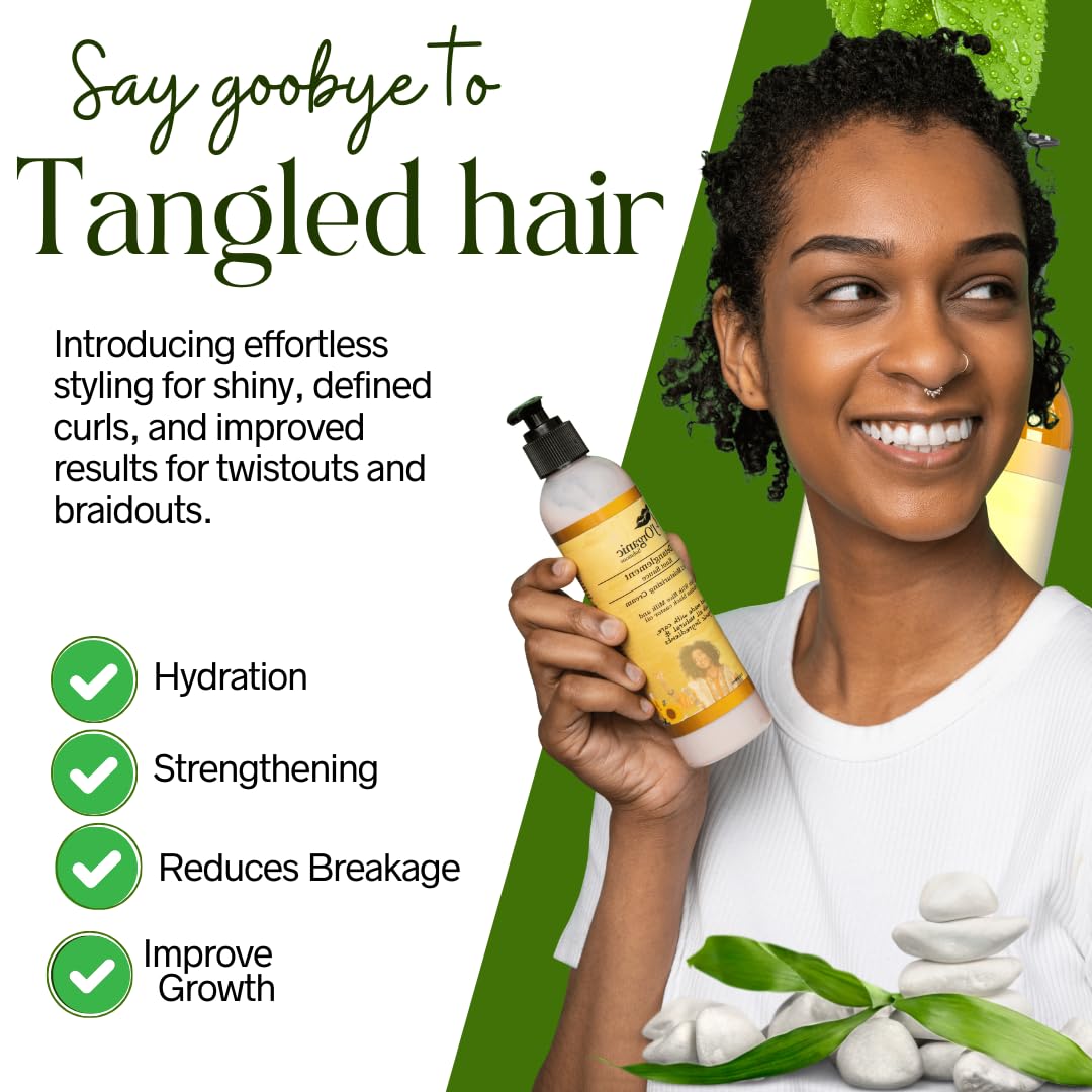 J'Organic Solutions Knot Sauce Detangler/Leave-In Cream with Haitian Castor Oil for Curly, Kinky, Coily 4C Hair - Natural Hydration & Anti-Breakage