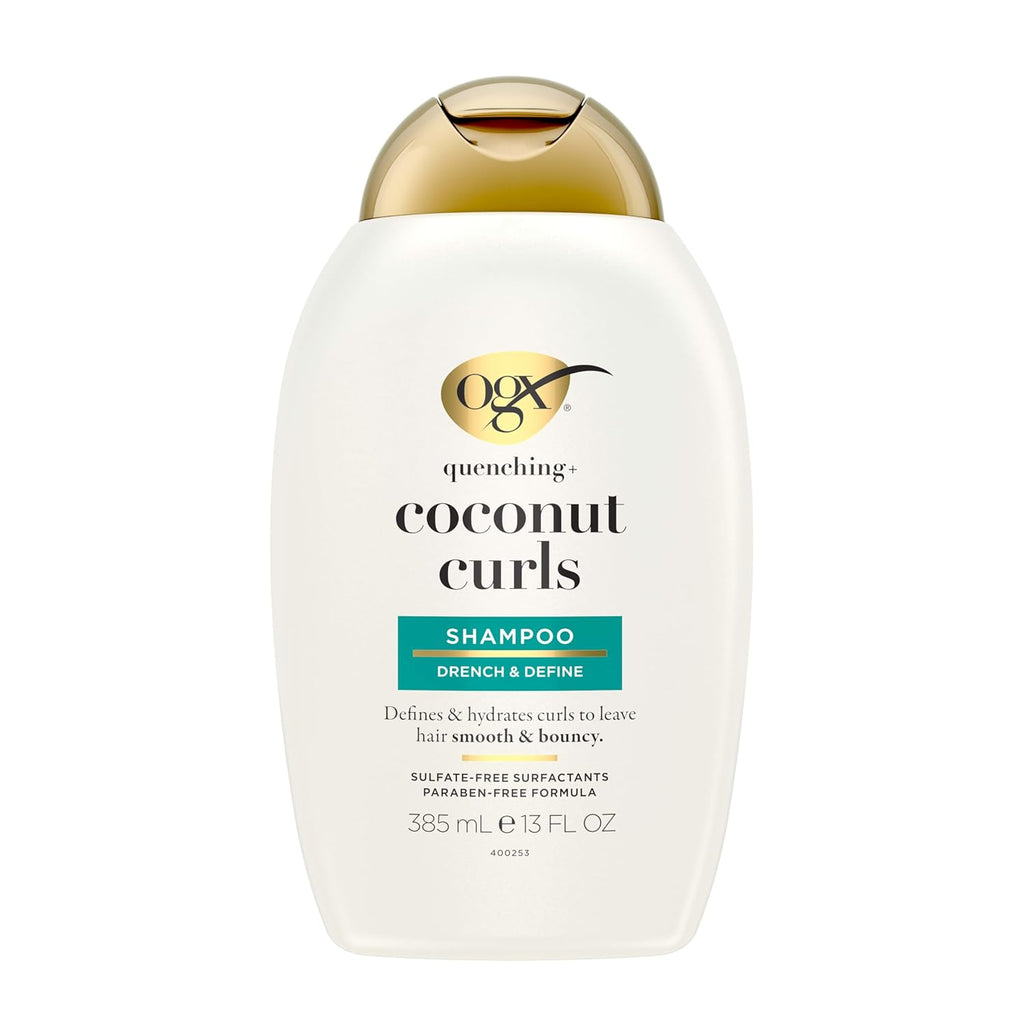 OGX Quenching + Coconut, Curl-Defining Shampoo, Hydrating & Nourishing Curly Hair Shampoo with Coconut Oil, Citrus Oil & Honey, Paraben, Sulfate-Free Surfactants, 13 floz