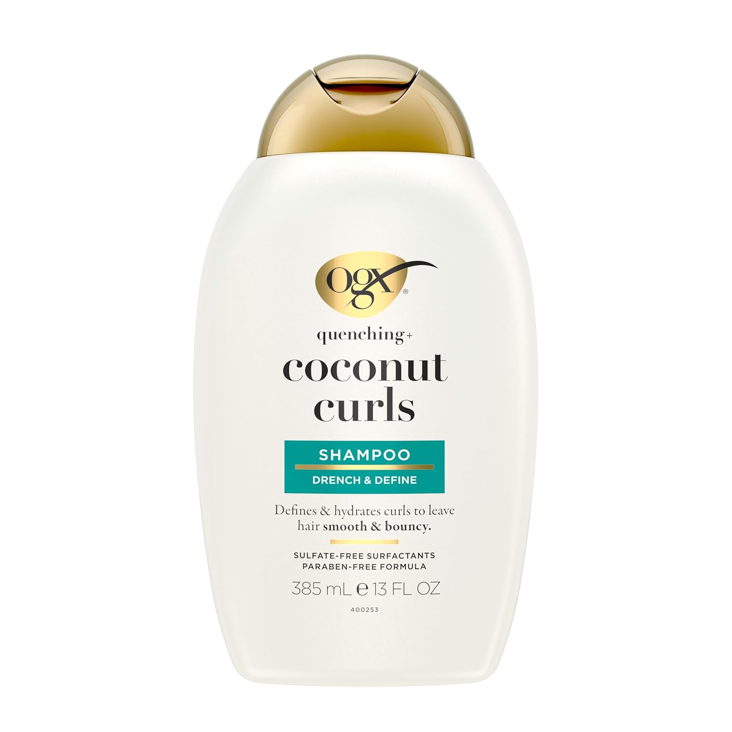 OGX Quenching + Coconut, Curl-Defining Shampoo, Hydrating & Nourishing Curly Hair Shampoo with Coconut Oil, Citrus Oil & Honey, Paraben, Sulfate-Free Surfactants, 13 floz
