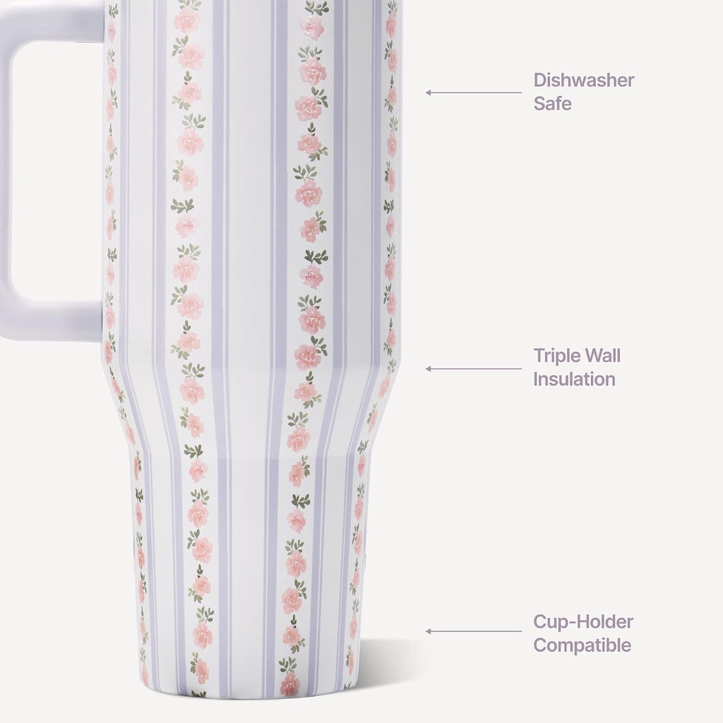Hydrojug Traveler 40Oz, Insulated Tumbler With Handle & Straw, Primrose