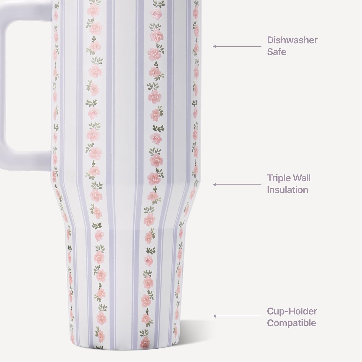Hydrojug Traveler 40Oz, Insulated Tumbler With Handle & Straw, Primrose