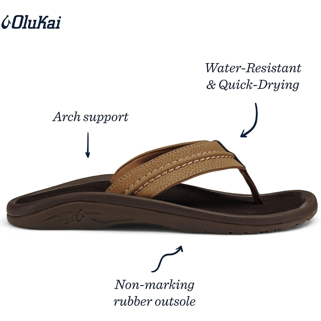 Olukai Hokua Men'S Beach Sandals, Quick-Dry Flip-Flop Slides, Water Resistant & Wet Grip Rubber Soles, Compression Molded Footbed & Soft Comfort Fit
